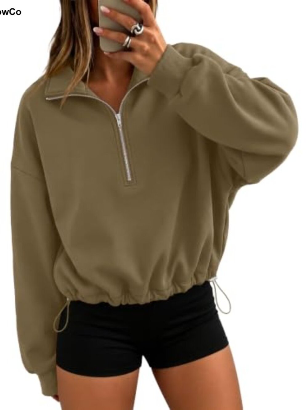 Rexley Quarter Zip Crop Sweatshirt Cinchable Fleece Pullover